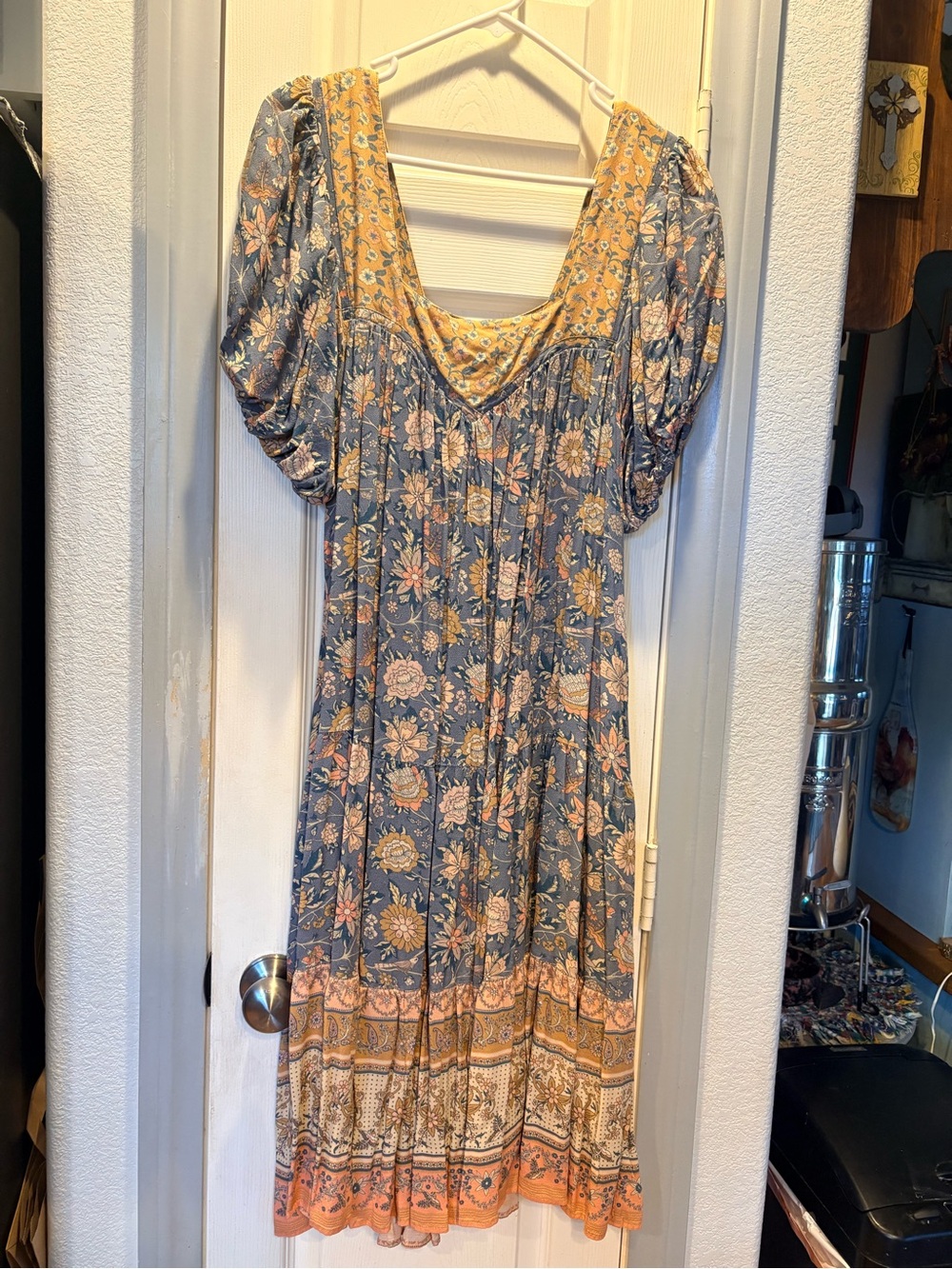 Spell Floral Maxi Dress in Blue and Peach